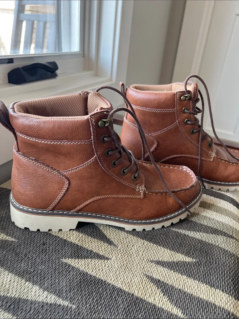 Eddie Bauer Men's Brown Leather Moc Toe Work Boots